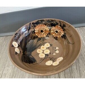 Vintage Japanese Retro Floral Bowl Ceramic Serving Bowl Brown READ